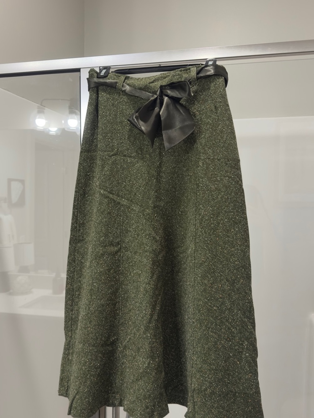 White Stag Olive Green A-Line Skirt with Satin Bow
